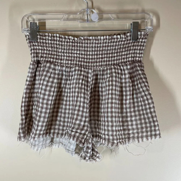 Urban Outfitters Brown Gingham Plaid Shorts Pull On Lightweight Size XS - Picture 1 of 9